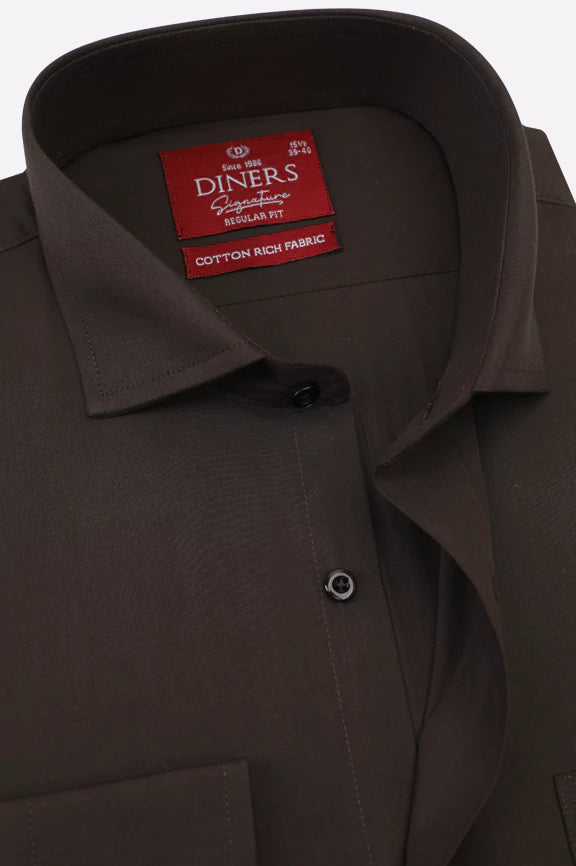 Brown Plain Formal Shirt - Image 2