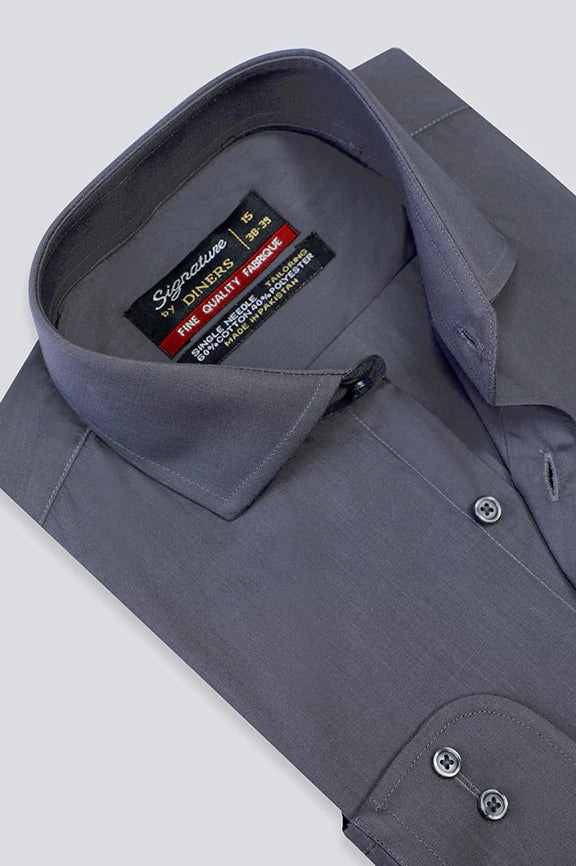 Grey Plain Formal Shirt - Image 2