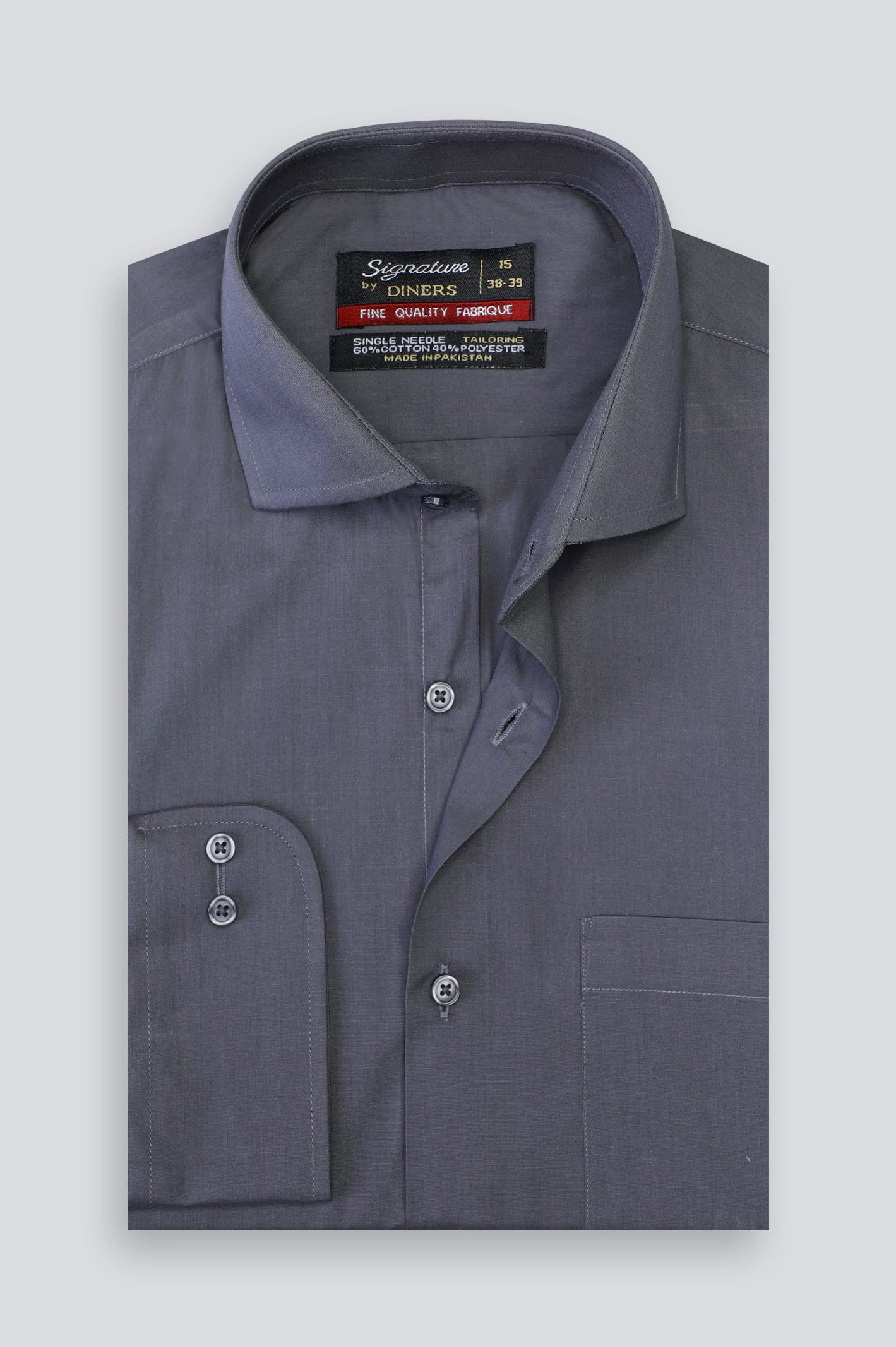 Grey Plain Formal Shirt - Image 3