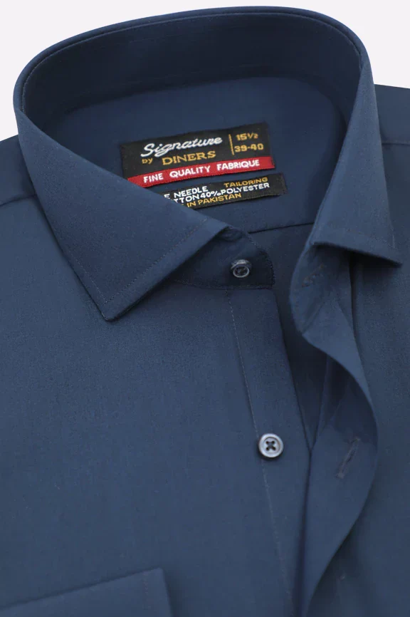 Navy Blue Plain Formal Shirt - Image 2