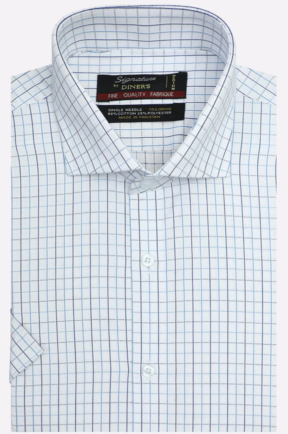 Windowpane Check Formal Shirt (Half Sleeves)