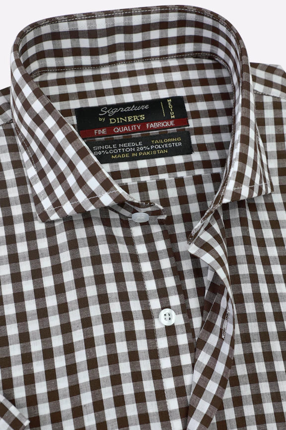 Brown Gingham Check Formal Shirt (Half Sleeves) - Image 2