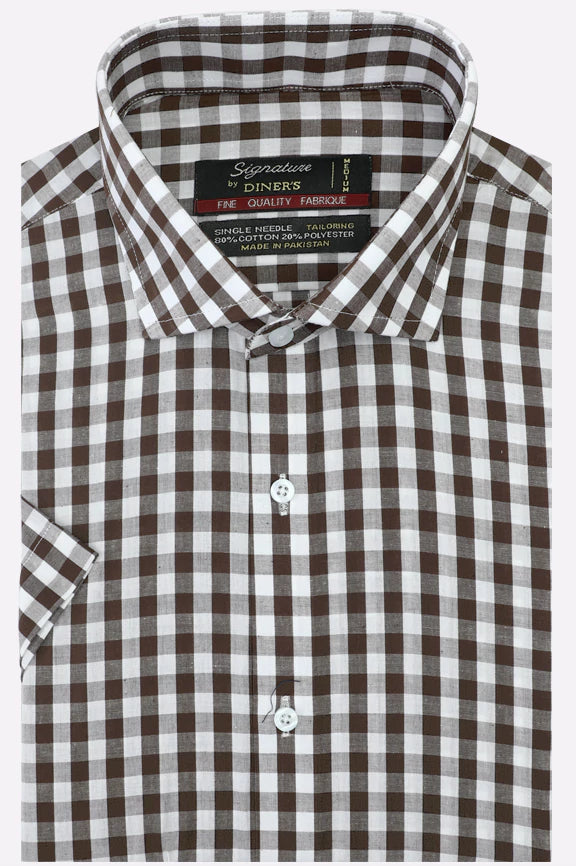 Brown Gingham Check Formal Shirt (Half Sleeves)