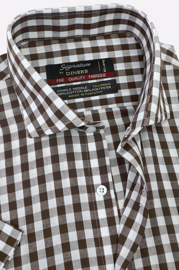 Brown Gingham Check Formal Shirt (Half Sleeves) - Image 2