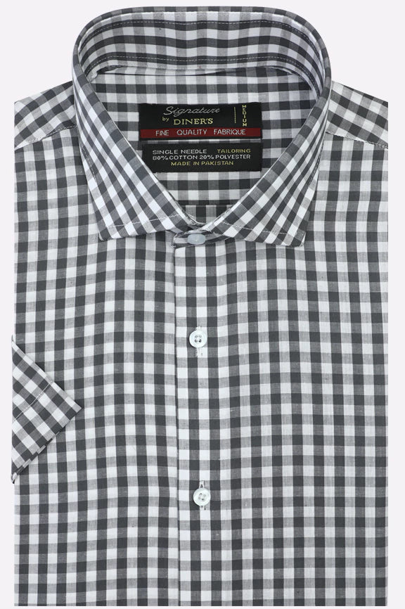 Grey Gingham Check Formal Shirt (Half Sleeves)