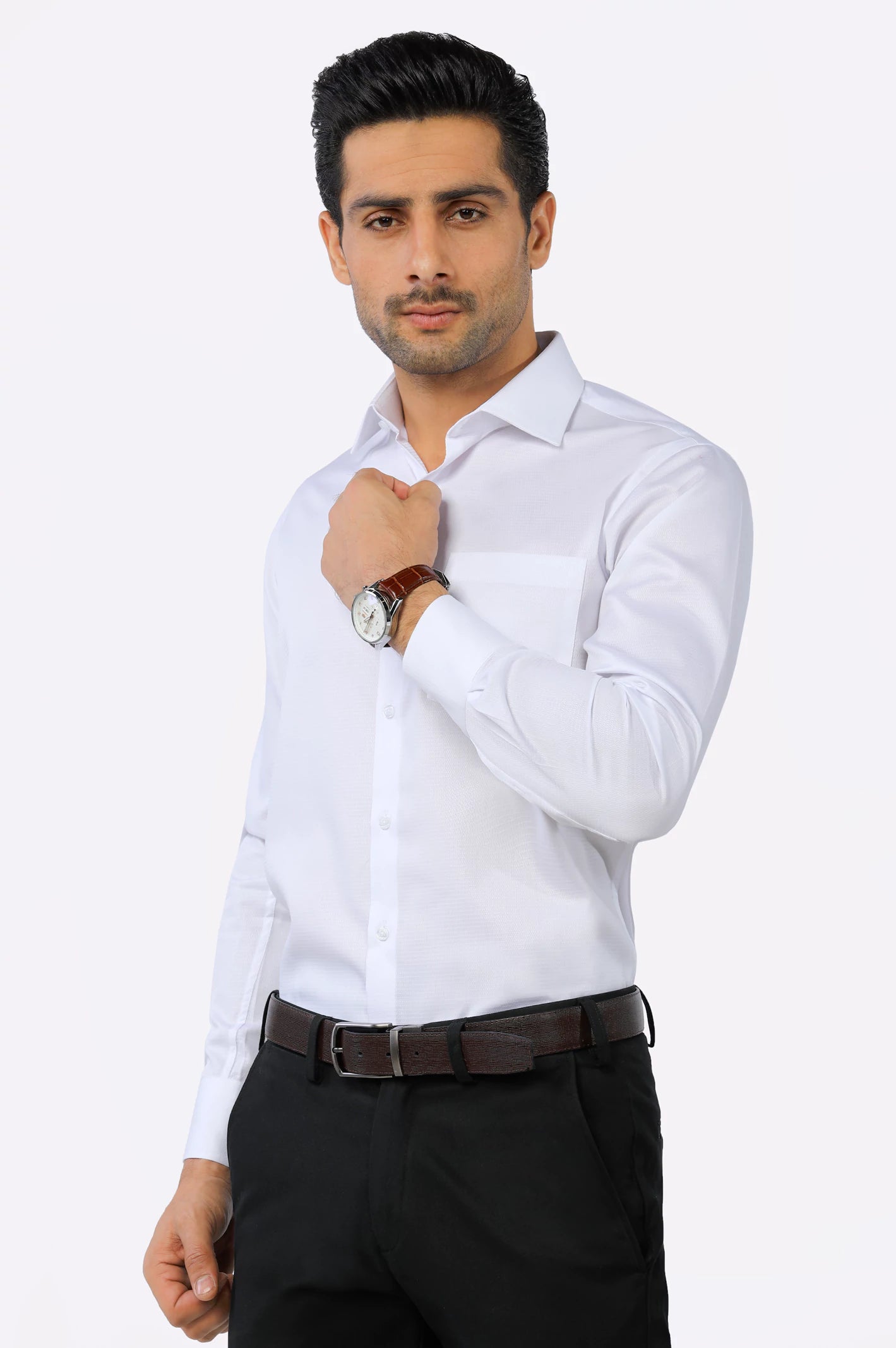 White Self Textured Formal Shirt