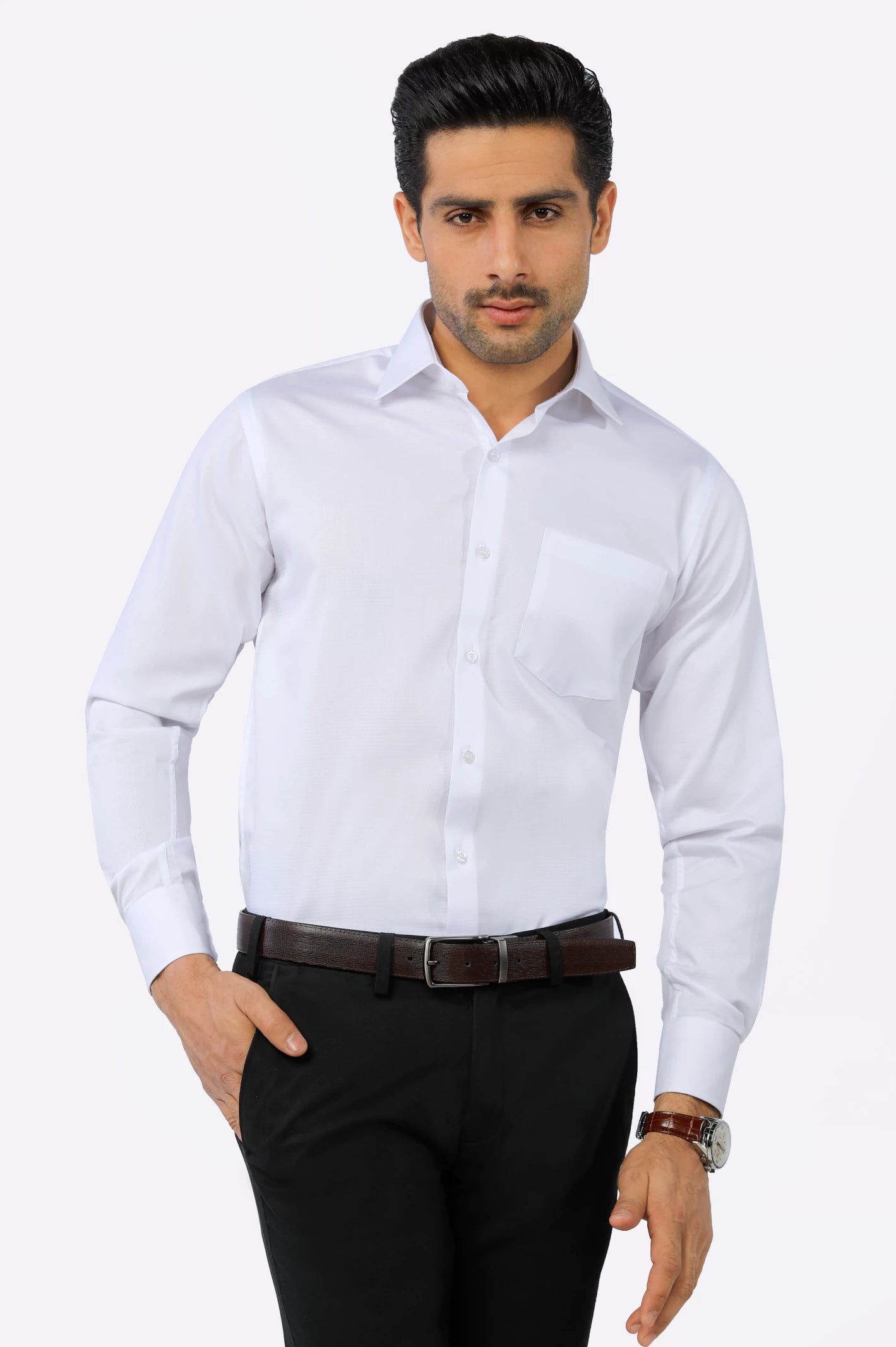 White Self Textured Formal Shirt - Image 3