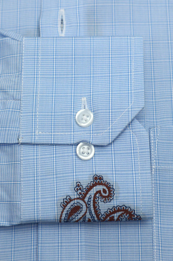 Blue Embroidered Check Formal Shirt - Image 3