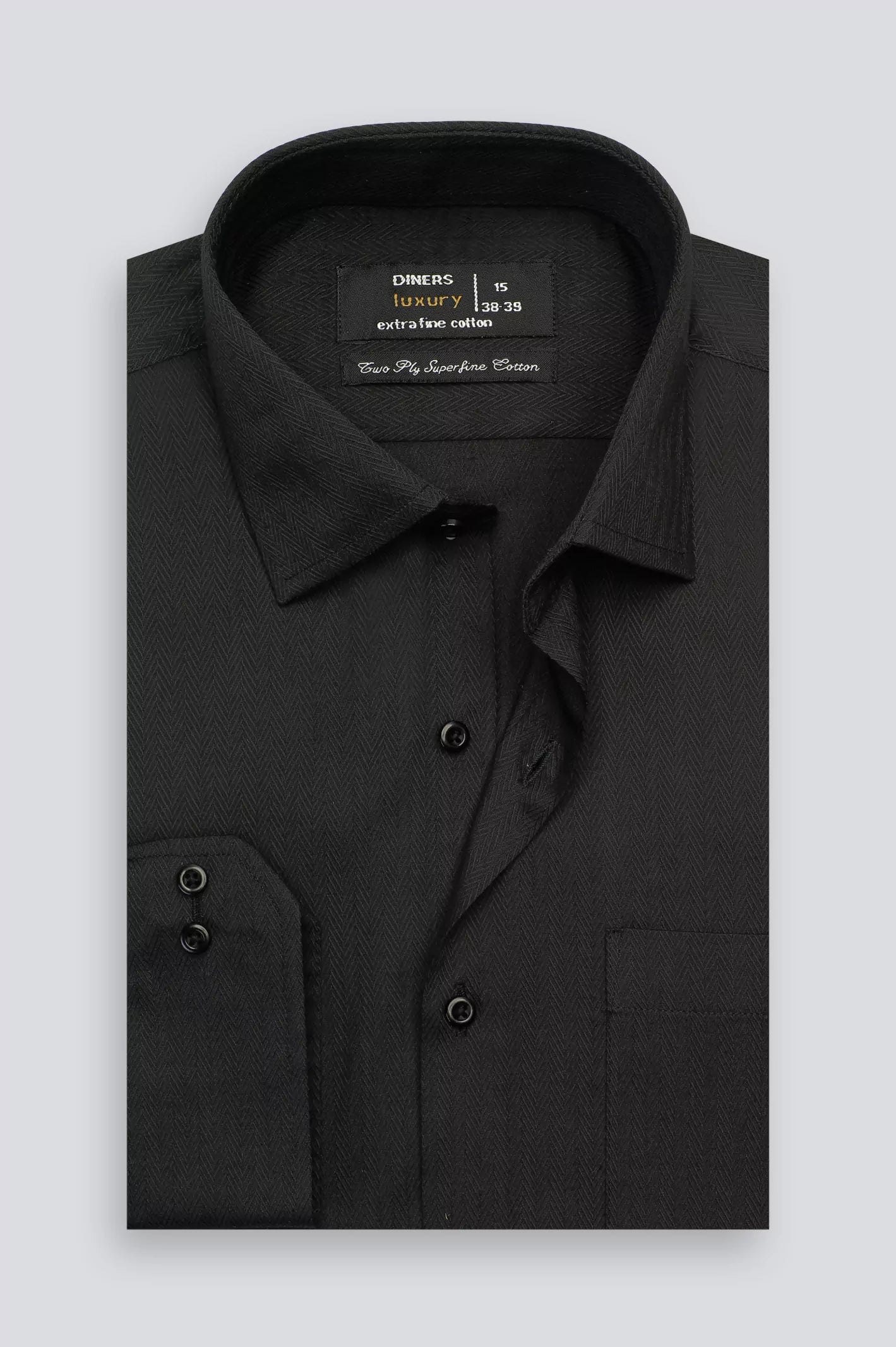 Black Herringbone Self Formal Shirt