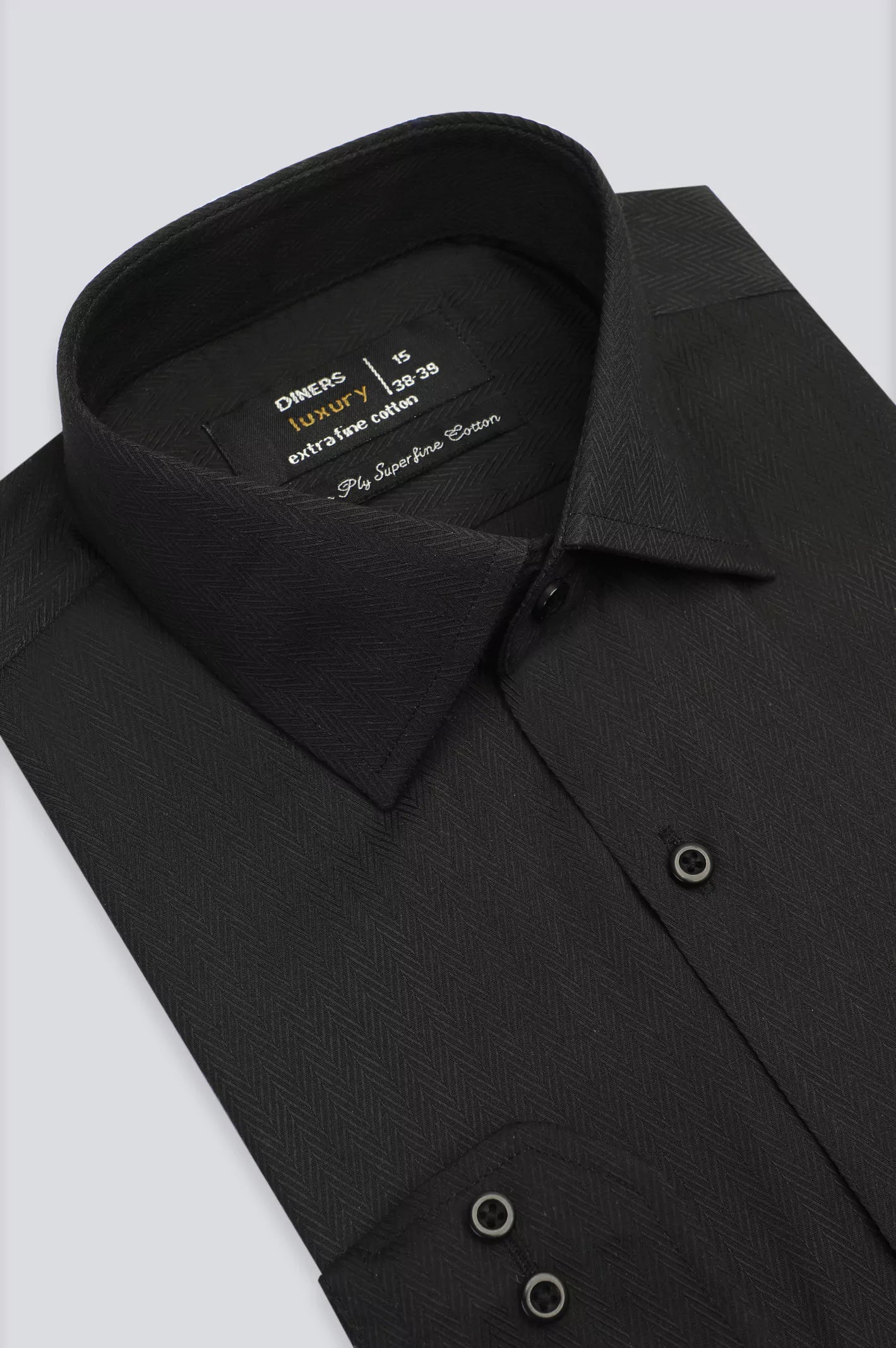 Black Herringbone Self Formal Shirt - Image 2