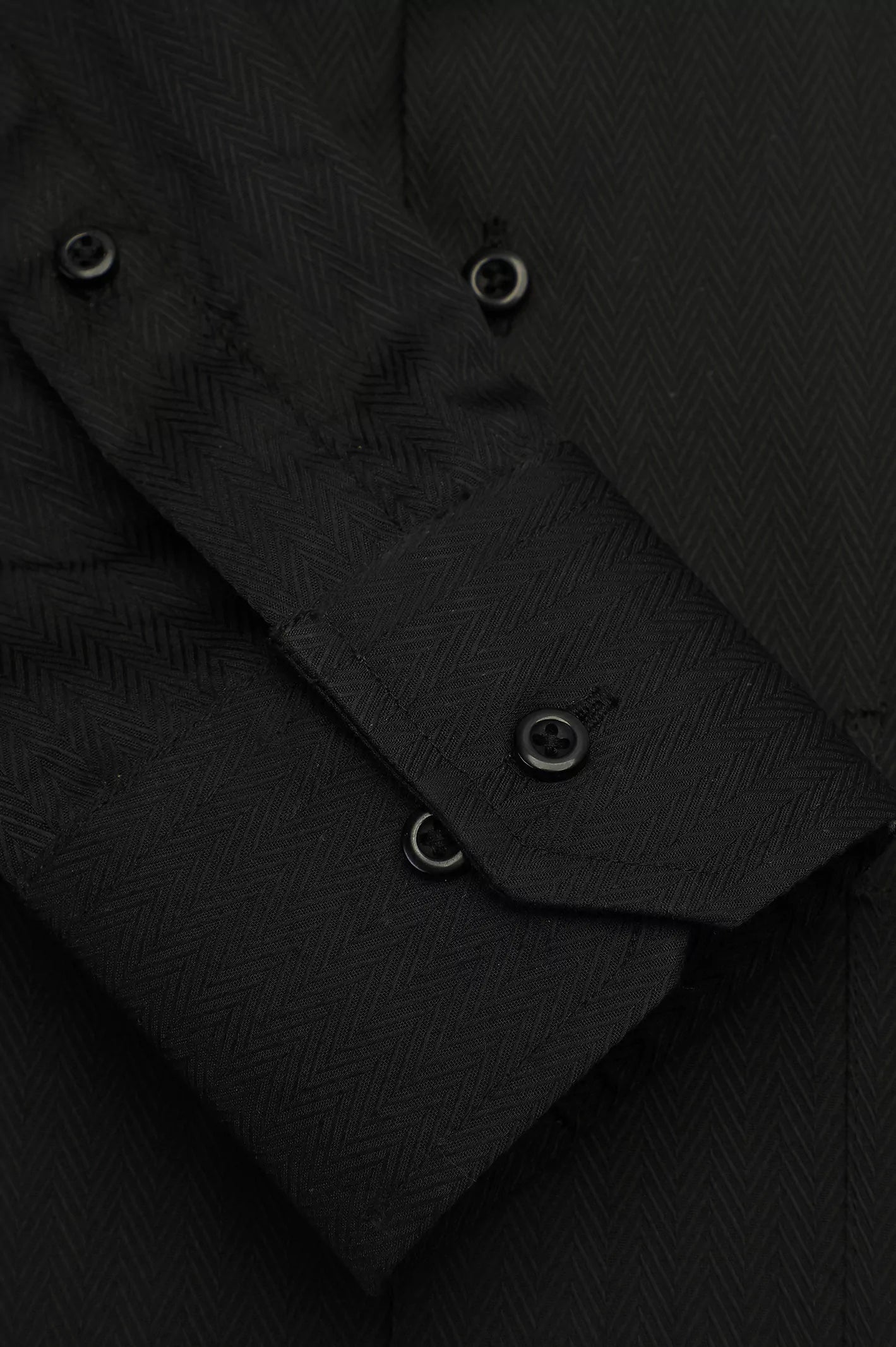 Black Herringbone Self Formal Shirt - Image 3