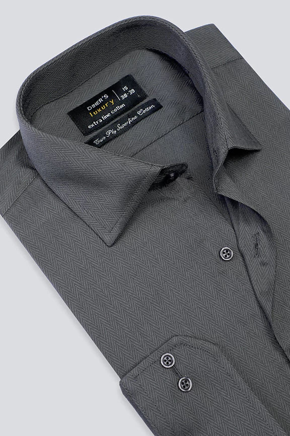 Grey Herringbone Formal Shirt - Image 2