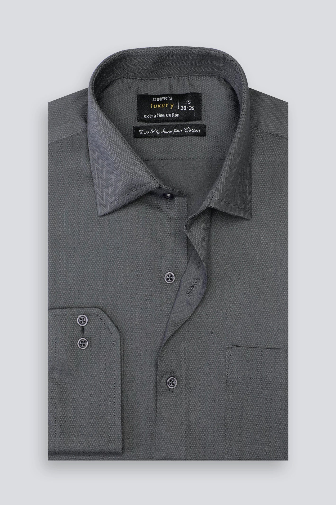 Grey Herringbone Formal Shirt - Image 4