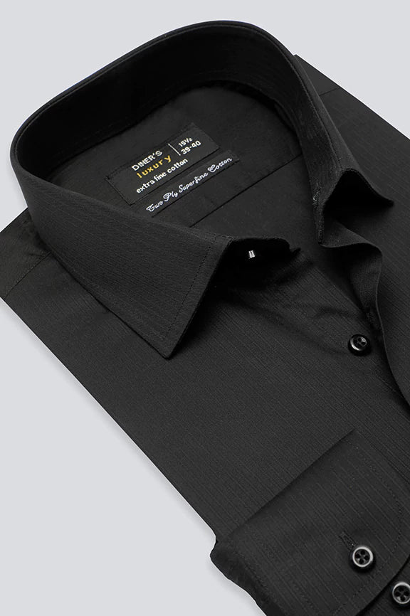 Black Stripe Textured Formal Shirt - Image 2