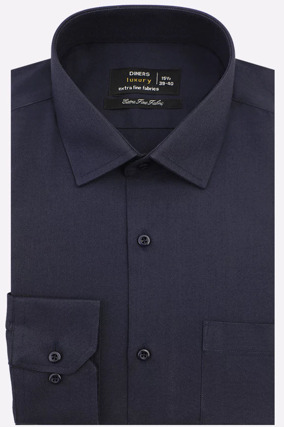 Navy Blue Dobby Textured Formal Shirt
