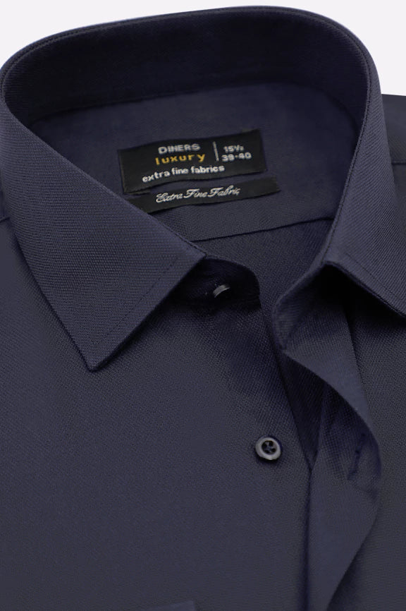 Navy Blue Dobby Textured Formal Shirt - Image 2