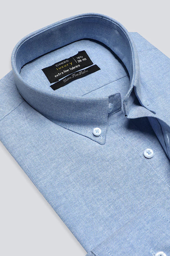 Blue Textured Oxford Formal Shirt - Image 2