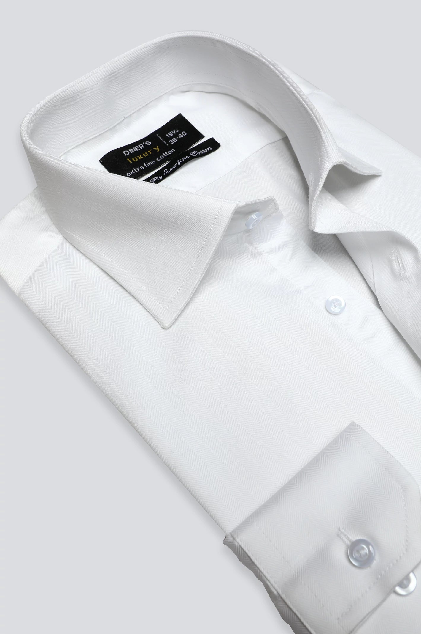White Herringbone Textured Formal Shirt - Image 2