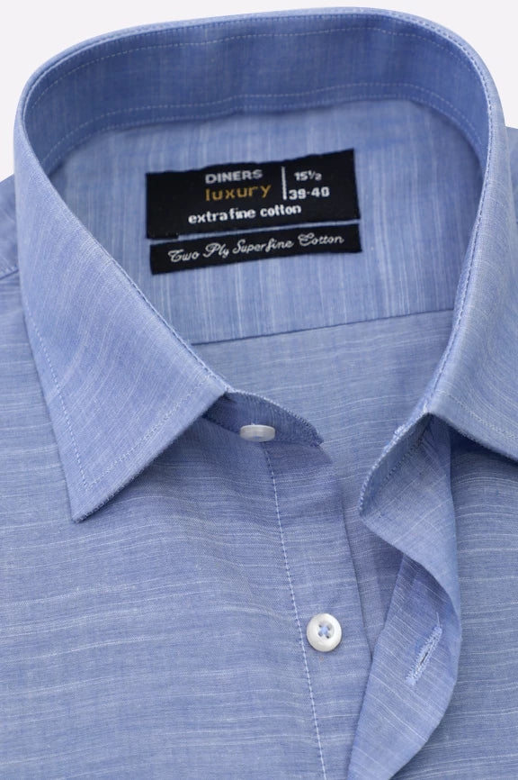 Blue Self Textured Formal Shirt - Image 2