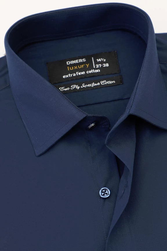 Navy Blue Plain Formal Shirt - Image 2
