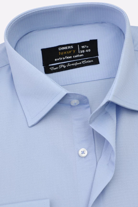 Sky Blue Self Textured Formal Shirt - Image 2