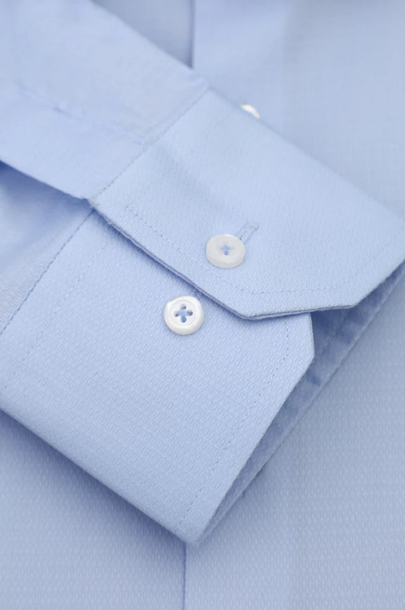 Sky Blue Self Textured Formal Shirt - Image 3