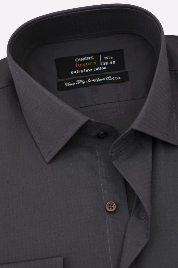 Dark Grey Self Textured Formal Shirt - Image 2