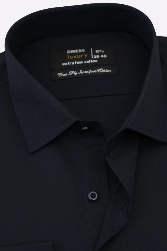 Navy Self Textured Formal Shirt - Image 2