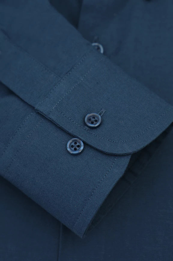 Dark Blue Self Textured Formal Shirt - Image 3