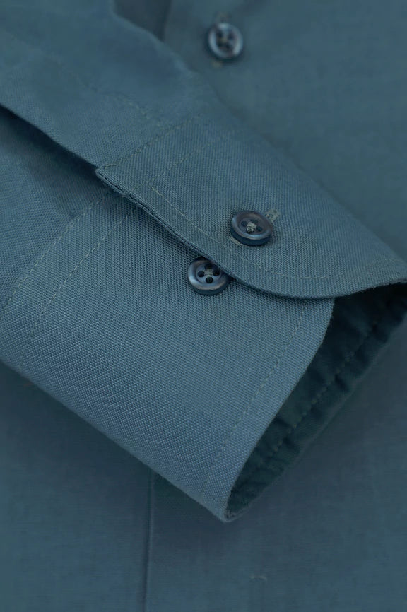Teal Self Textured Formal Shirt - Image 3