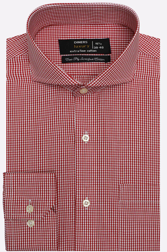 Red Mini-Check Formal Shirt