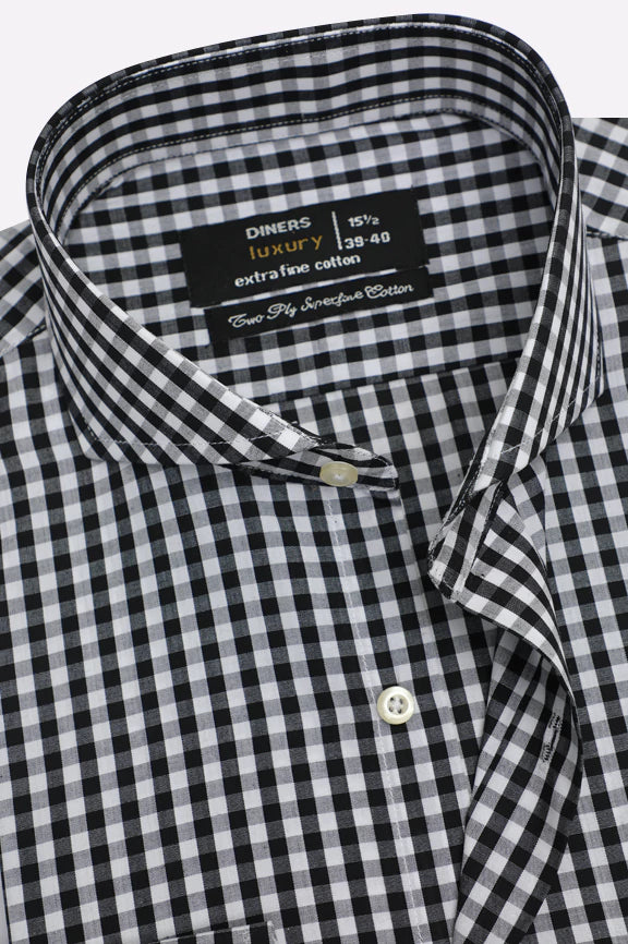 Black Gingham Check Formal Shirt - Image 2
