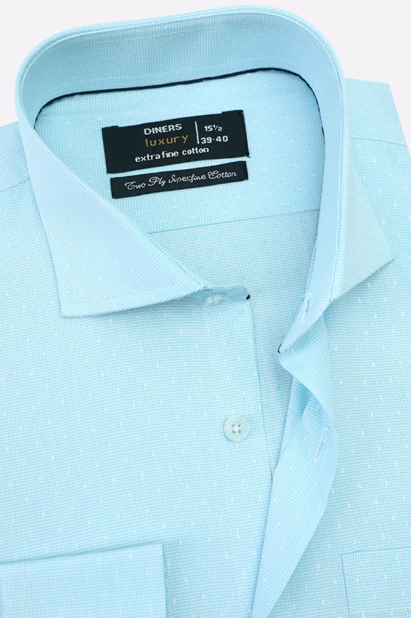 Sky Blue Houndstooth Check Formal Shirt - Image 2