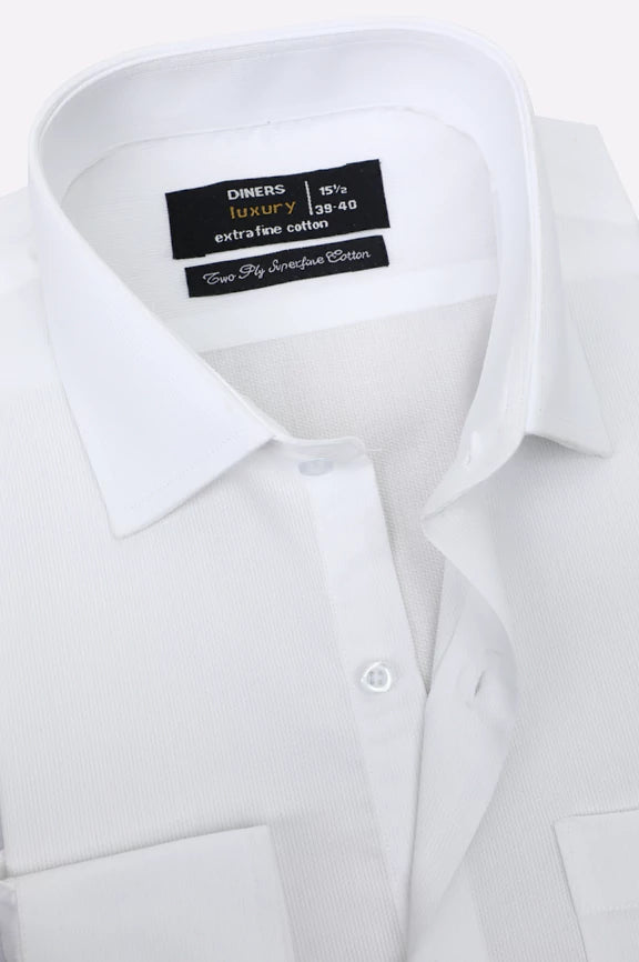 White Self Textured Formal Shirt - Image 2