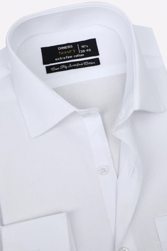 White Self Textured Formal Shirt - Image 2