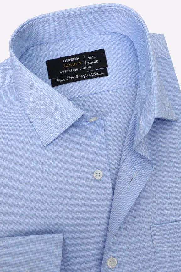 Sky Blue Houndstooth Check Formal Shirt - Image 2