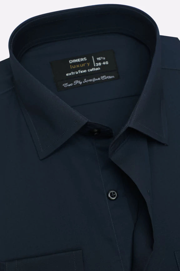 Navy Blue Self Textured Formal Shirt - Image 2