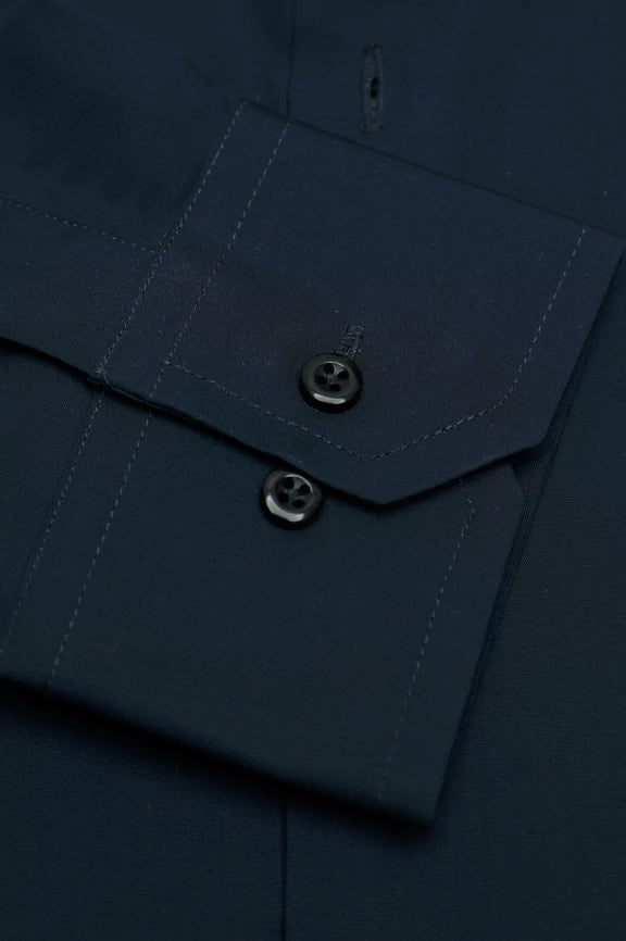 Navy Blue Self Textured Formal Shirt - Image 3