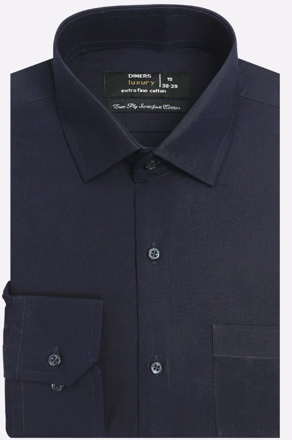 Navy Blue Self Textured Formal Shirt