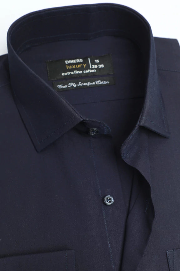 Navy Blue Self Textured Formal Shirt - Image 2