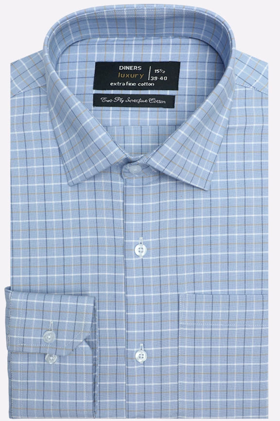 Blue Tattersall Check Formal Shirt