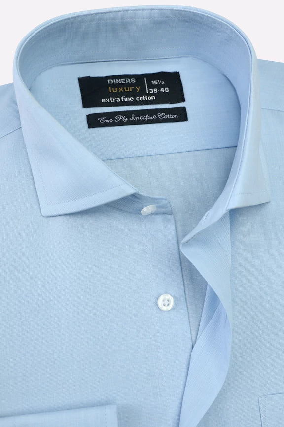 Sky Blue Self Textured Formal Shirt - Image 2