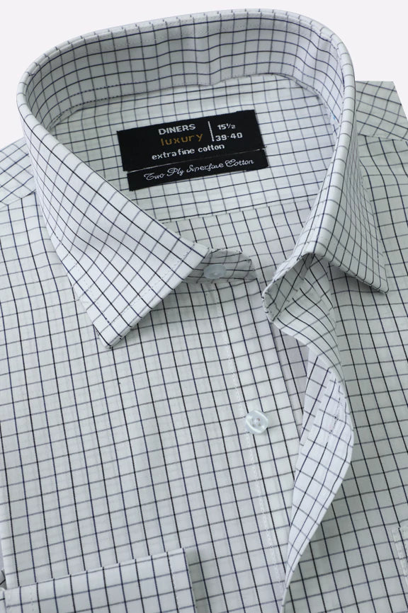 White Windowpane Check Formal Shirt - Image 2