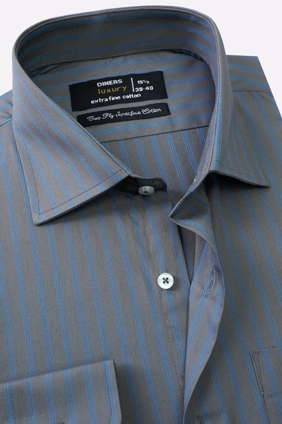 Grey Stripe Formal Shirt - Image 2
