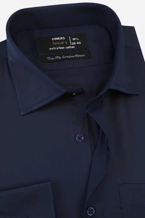 Navy Blue Plain Formal Shirt - Image 2