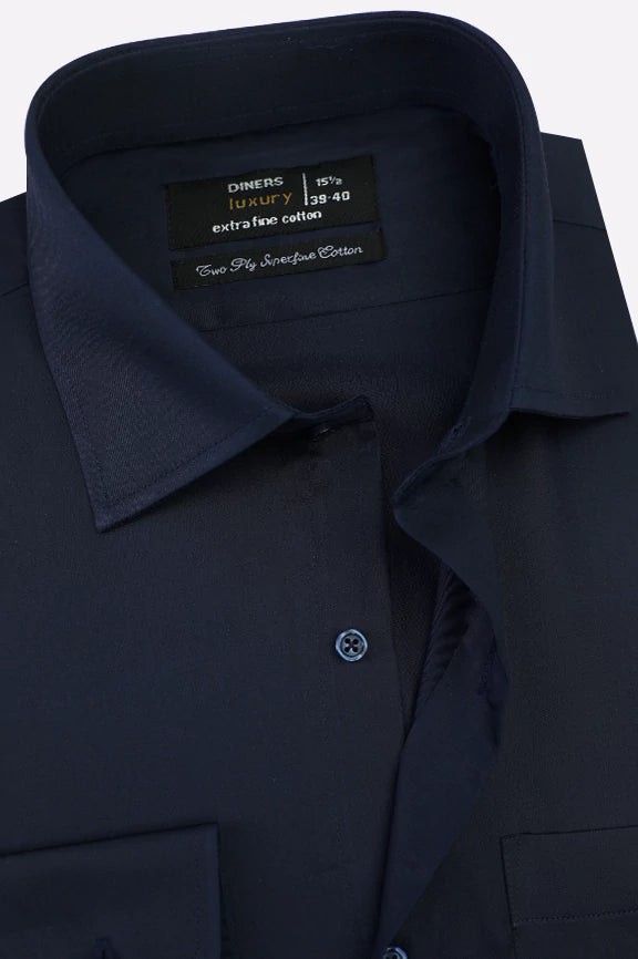 Navy Blue Plain Formal Shirt - Image 2