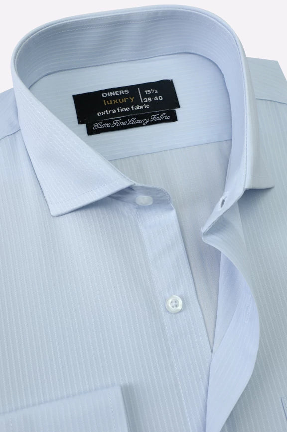 Sky Blue Self Stripes Formal Shirt - Image 2