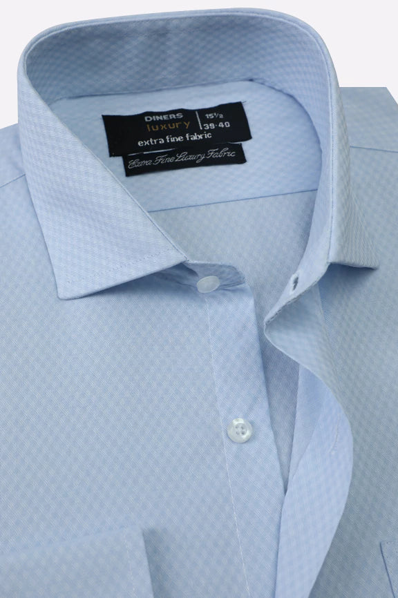 Sky Blue Self Textured Formal Shirt - Image 2