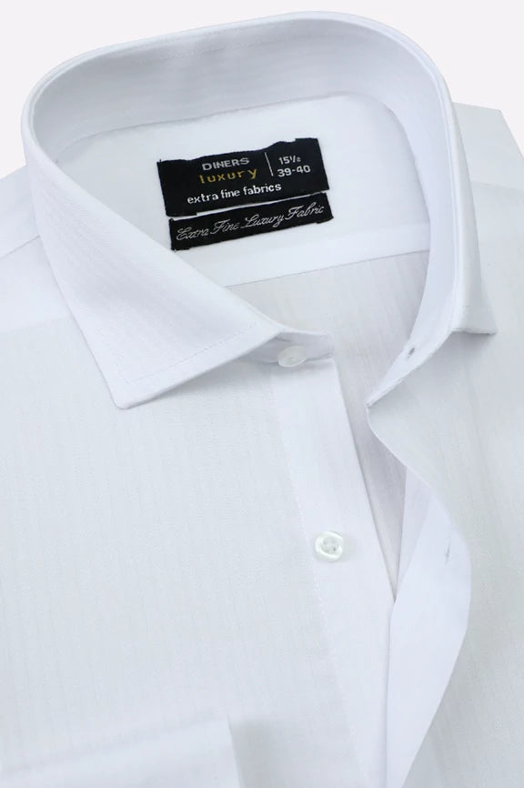 White Self Stripes Formal Shirt - Image 2