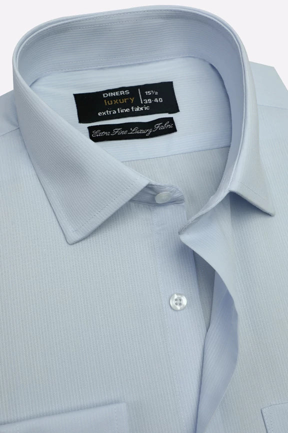 Sky Blue Self Stripes Formal Shirt - Image 2